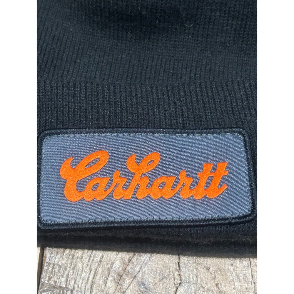 Carhartt Knit Cuffed Script Patch Beanie Black One Size - Picture 2 of 5